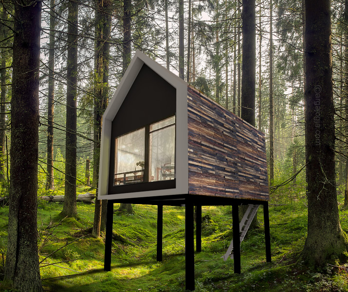 desain villa kecil panggung unik di hutan