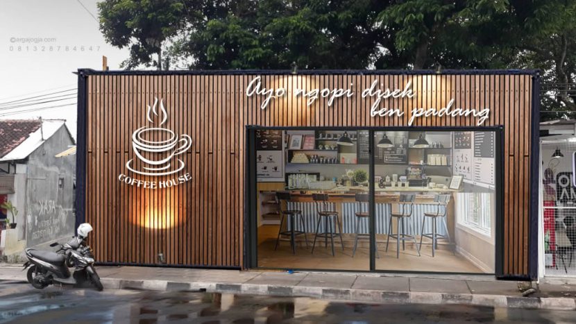 desain fasad warung kopi kecil pinggir jalan