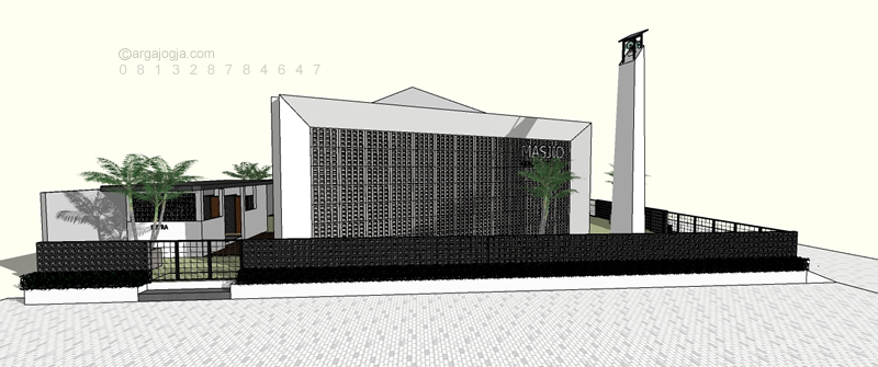 Desain Masjid Minimalis dan Sekolah di Lahan Pojok