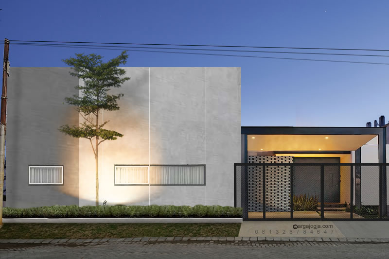 Desain Fasad Rumah Kotak Modern Minimalis Industrial Carport Baja