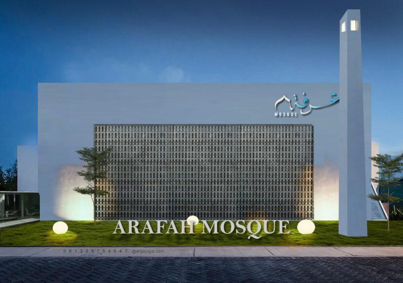 Desain Fasad Masjid Modern Minimalis Arafah dengan Menara Pengeras Suara