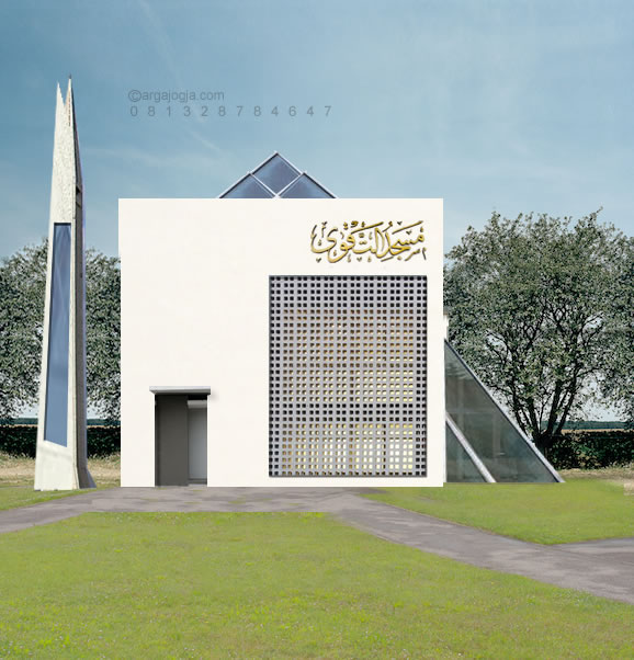 Desain Masjid Kotak Minimalis Kaca