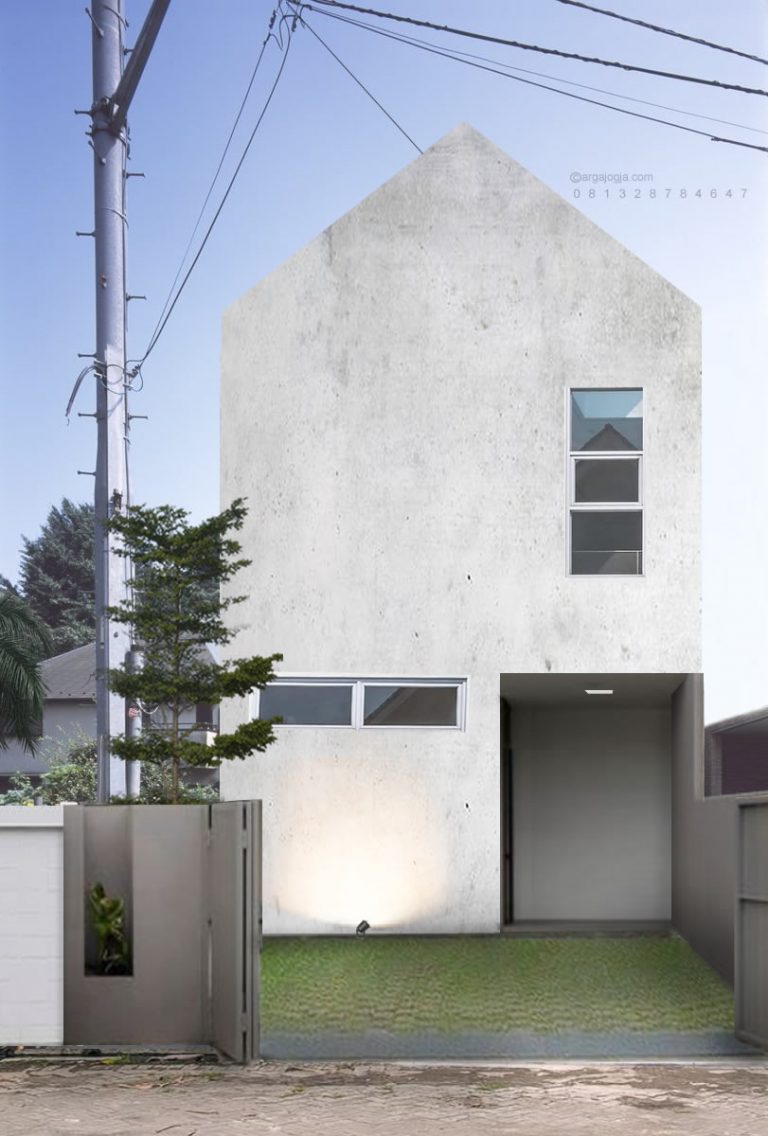 Desain Fasad Rumah Beton 2 Lantai Lebar Kecil Non Finishing – Argajogja