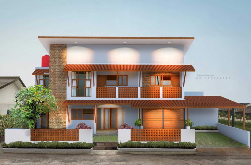 Desain Renovasi Fasad Bata Roster Rumah Tropis Lahan Melebar
