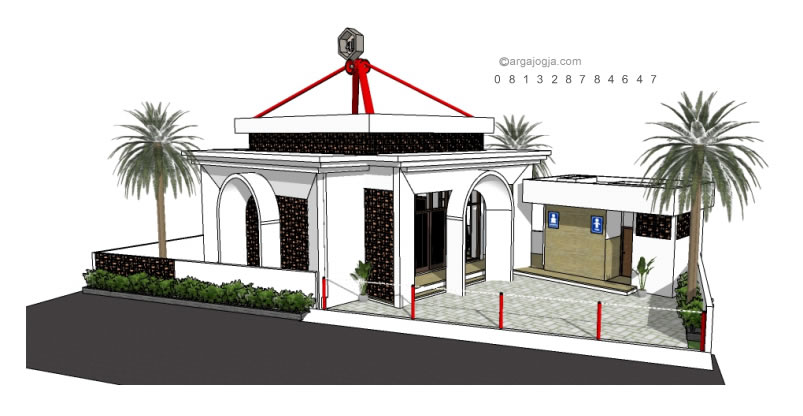 Desain Masjid Modern Minimalis dengan Fasad Roster Pada Lahan Tidak Beraturan
