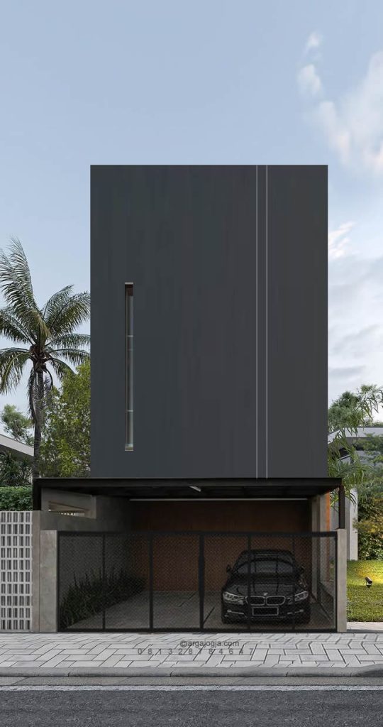 Desain Fasad Rumah Industrial Hitam Lebar 6 Meter