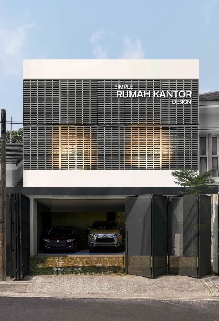 Desain Rumah Kantor kecil Industrial dengan Pagar Lipat Rangka Baja