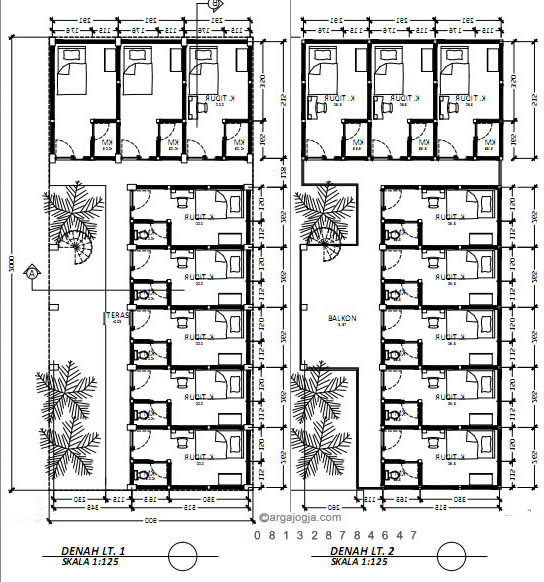 layout denah kos ekslusif 2 lantai