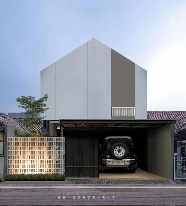 Desain Rumah Scandinavian Industrial Modern Minimalis dengan Pagar Roster