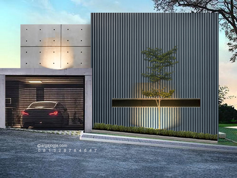 Desain Rumah Industrial 1 Lantai jalan Turun