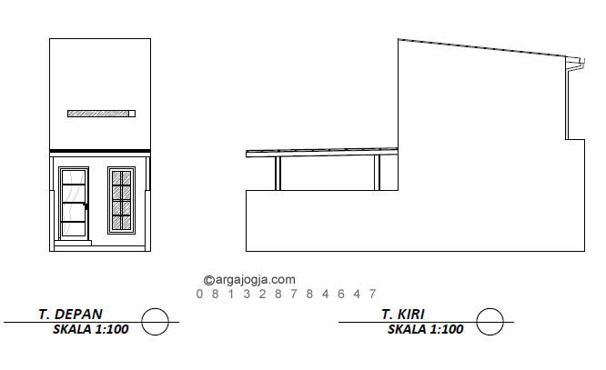 tampak depan dan kiri rumah mezanin
