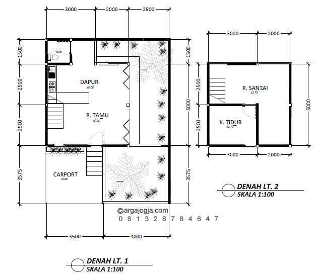 Denah  Rumah Minimalis Lahan Miring dengan View Kontur Alam